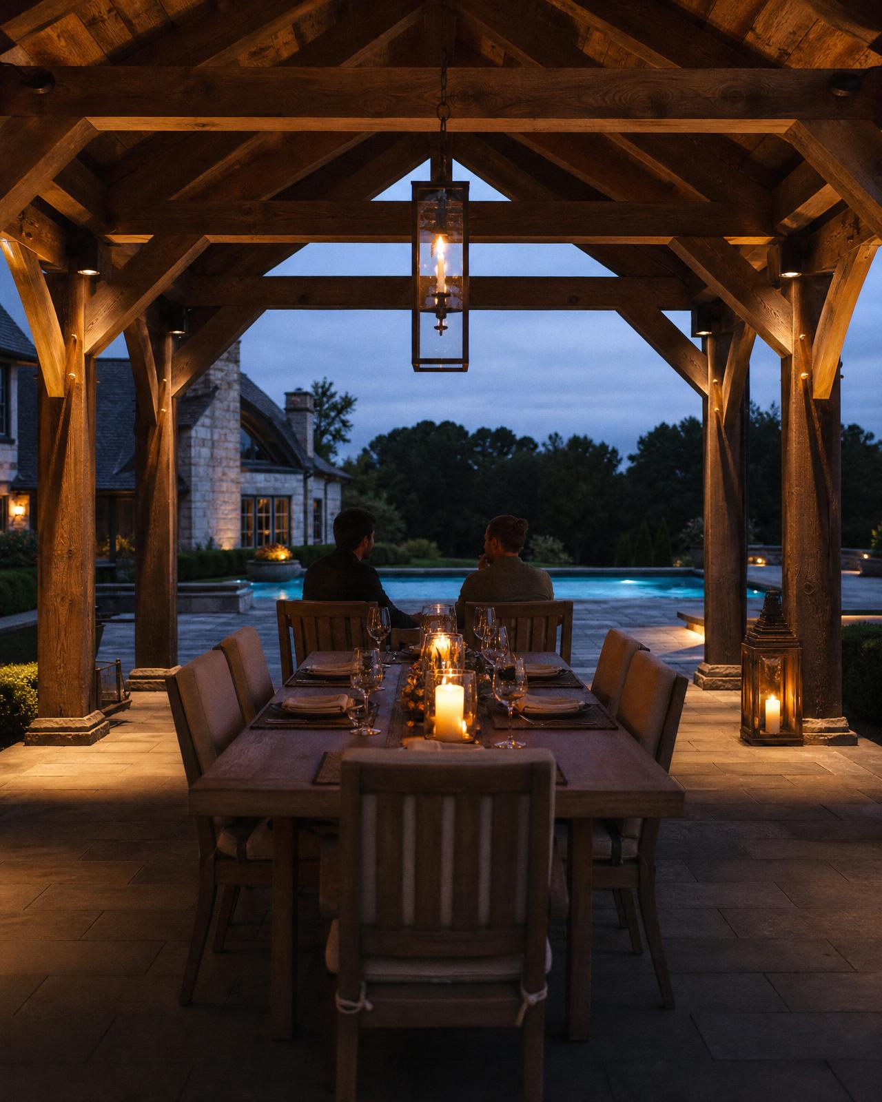 An evening with friends, in the pavilion.